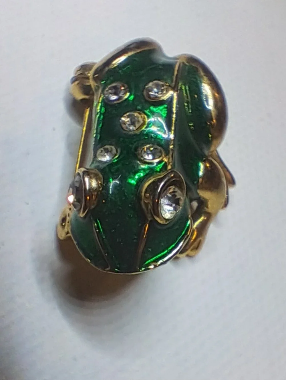 Vintage Green Enamel Rhinestone Frog Brooch Pin Gold Tone Novelty